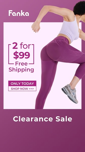 A vertical 9:16 ad creative showcasing leggings with a bold 2-for-$99 price point and urgent clear call-to-action.